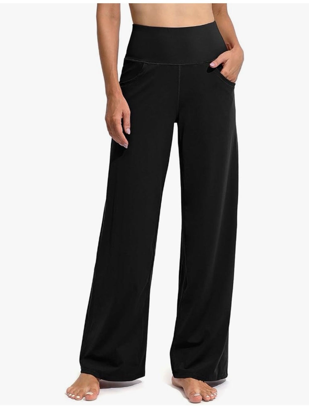 High-Rise Black Wide-Leg Lounge Joggers with Pockets